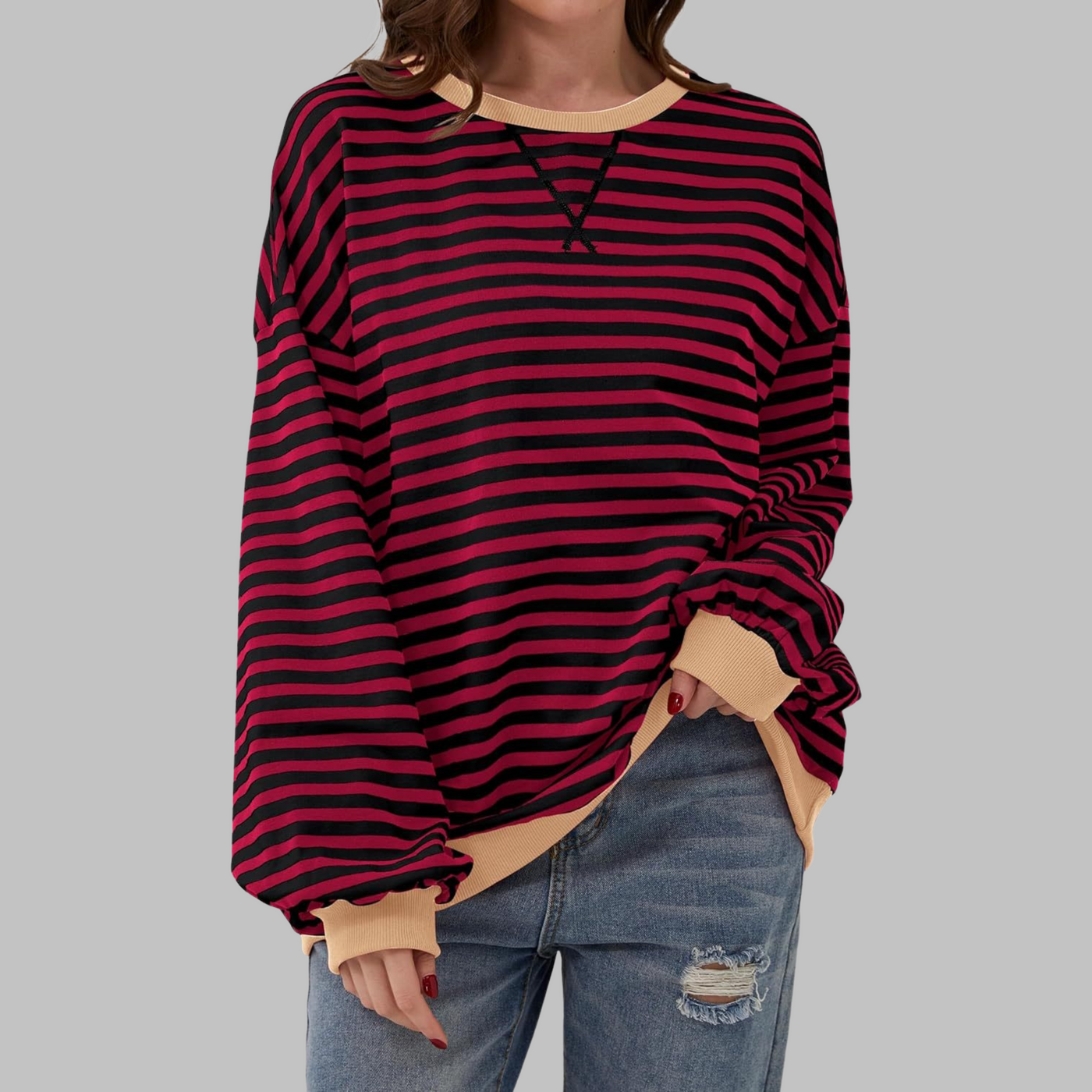 LUKA™ - Casual Long Sleeve Round Neck Striped Sweatshirt