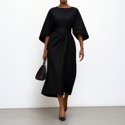 Eldra | Satin Feel Batwing Sleeve Maxi Dress
