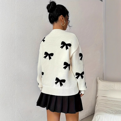 HATA™ - Comfy Bow Print Pullover Sweater