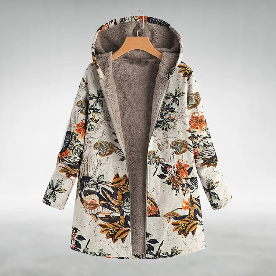 Fleural™ | Elegant Floral Hooded Coat