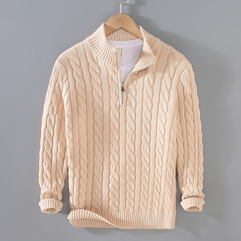 Men's Cozy Cable Knit Zip-Up Sweater