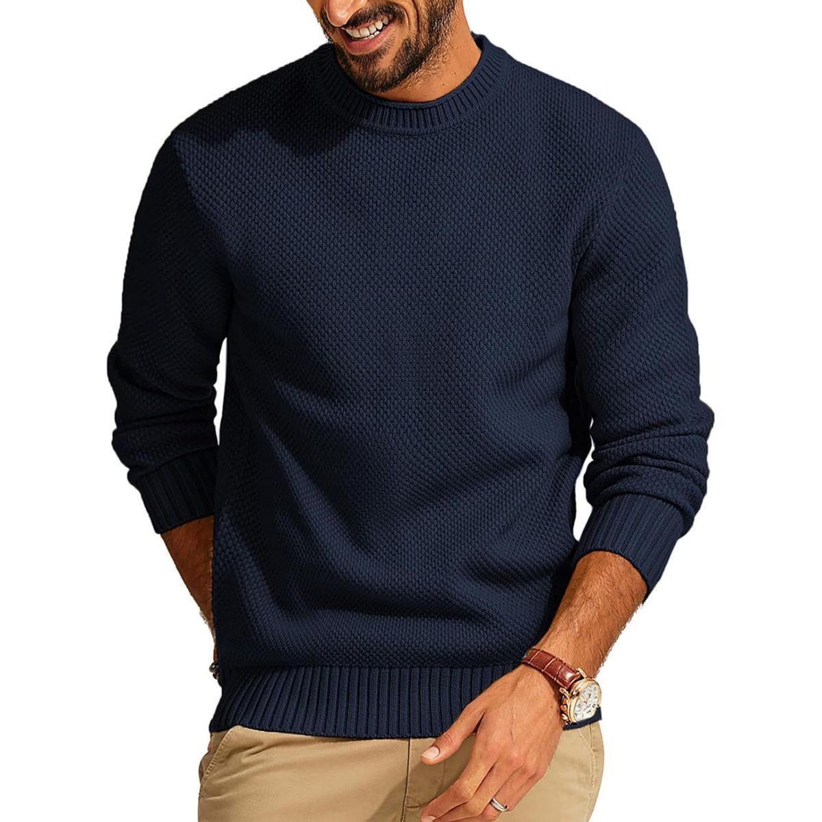 Men’s Premium Waffle Knit Crewneck Sweater