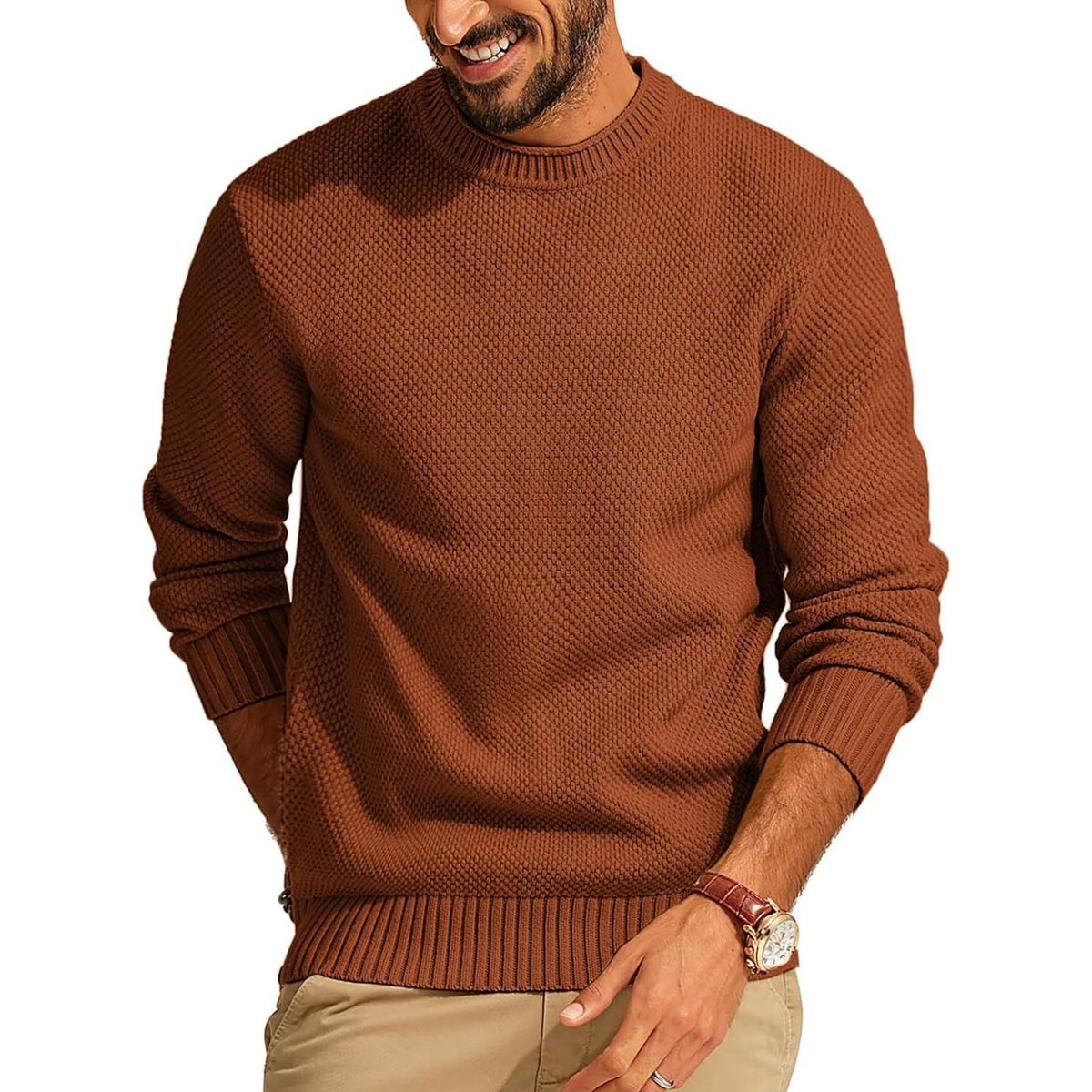 Men’s Premium Waffle Knit Crewneck Sweater