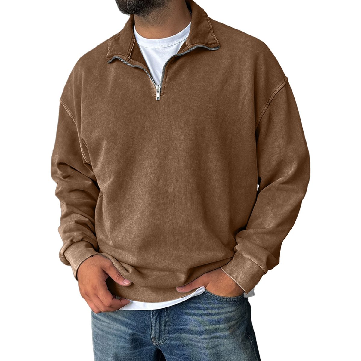 Men’s Vintage Washed Cotton Half-Zip Sweatshirt