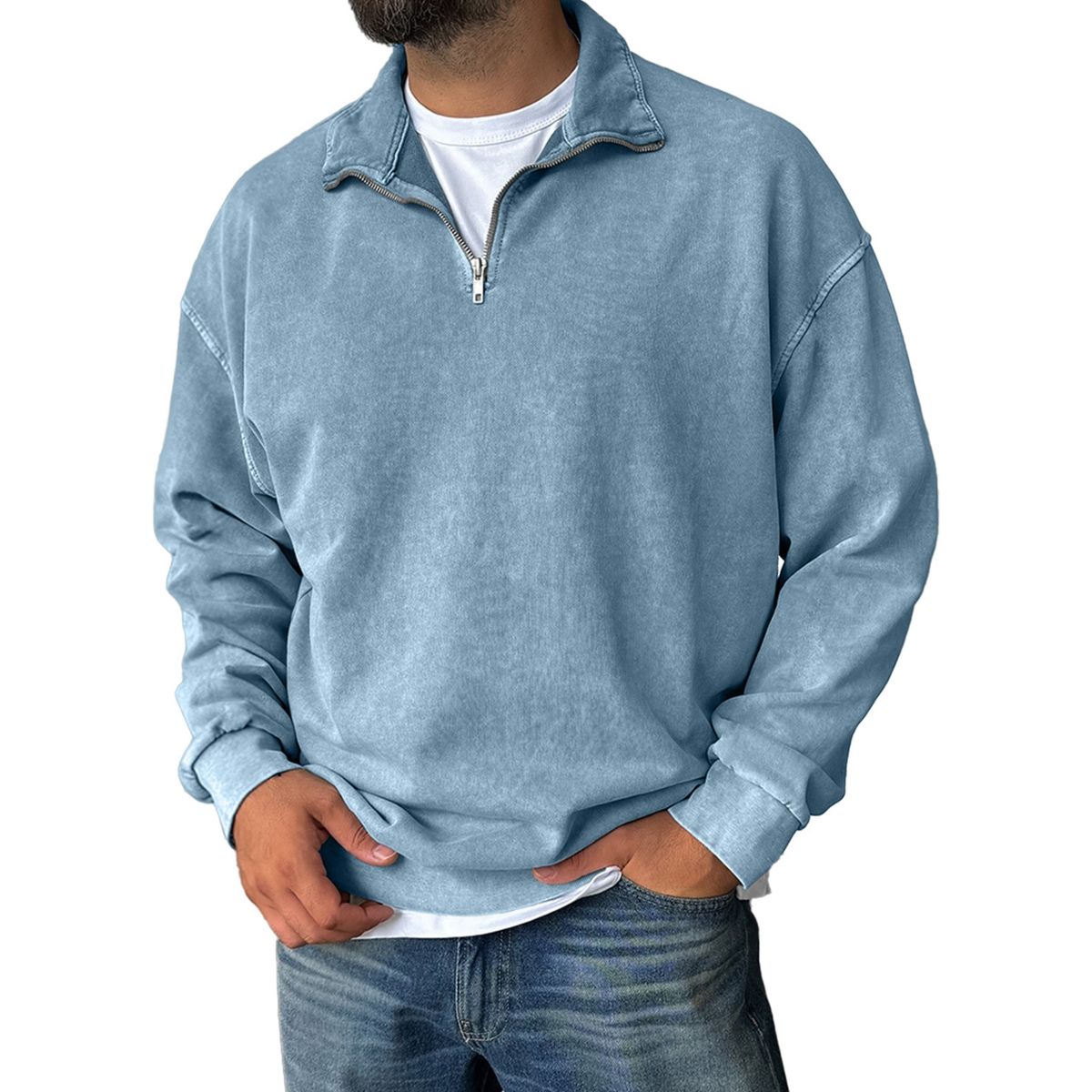 Men’s Vintage Washed Cotton Half-Zip Sweatshirt