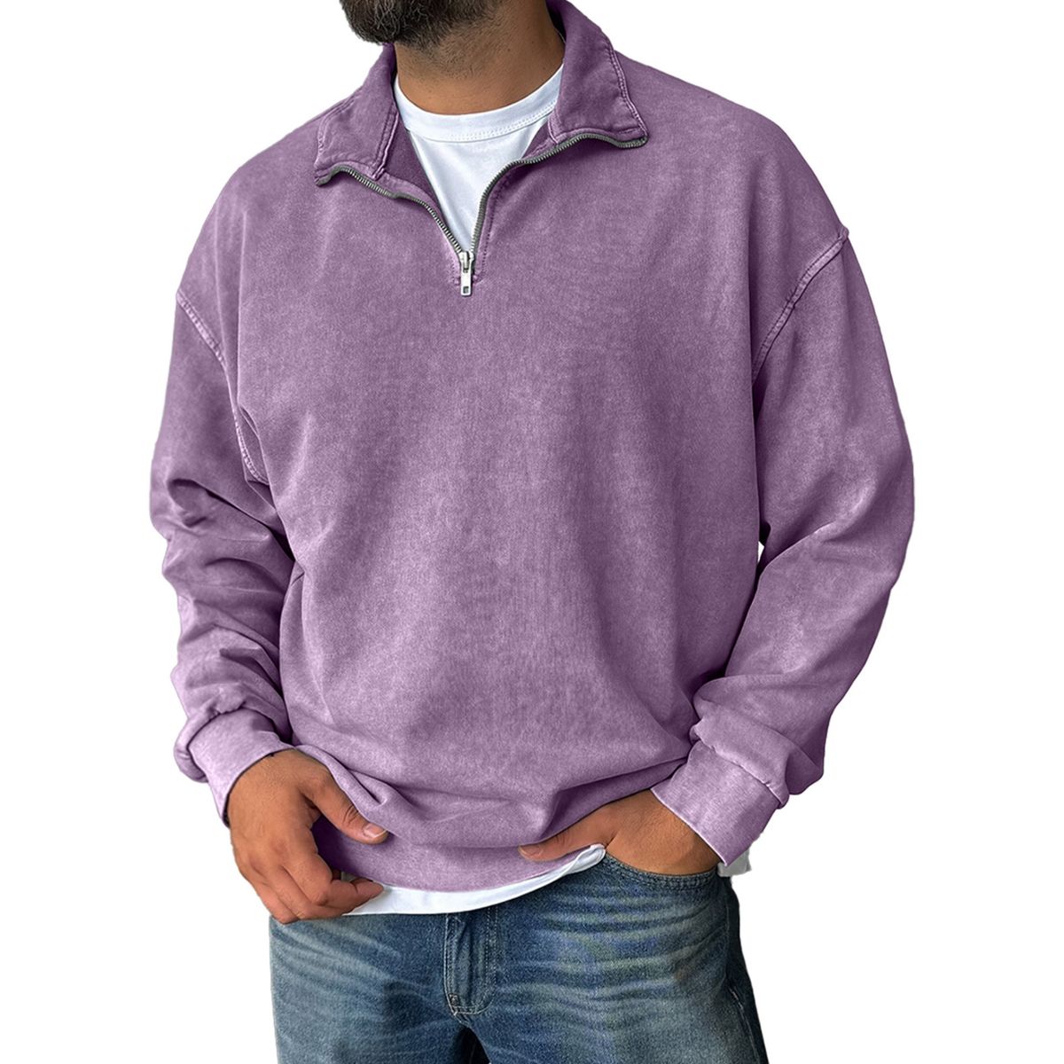 Men’s Vintage Washed Cotton Half-Zip Sweatshirt