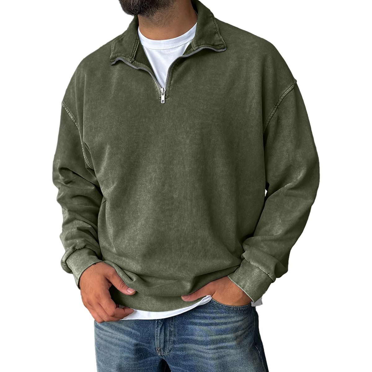 Men’s Vintage Washed Cotton Half-Zip Sweatshirt