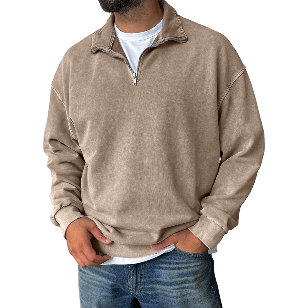 Men’s Vintage Washed Cotton Half-Zip Sweatshirt