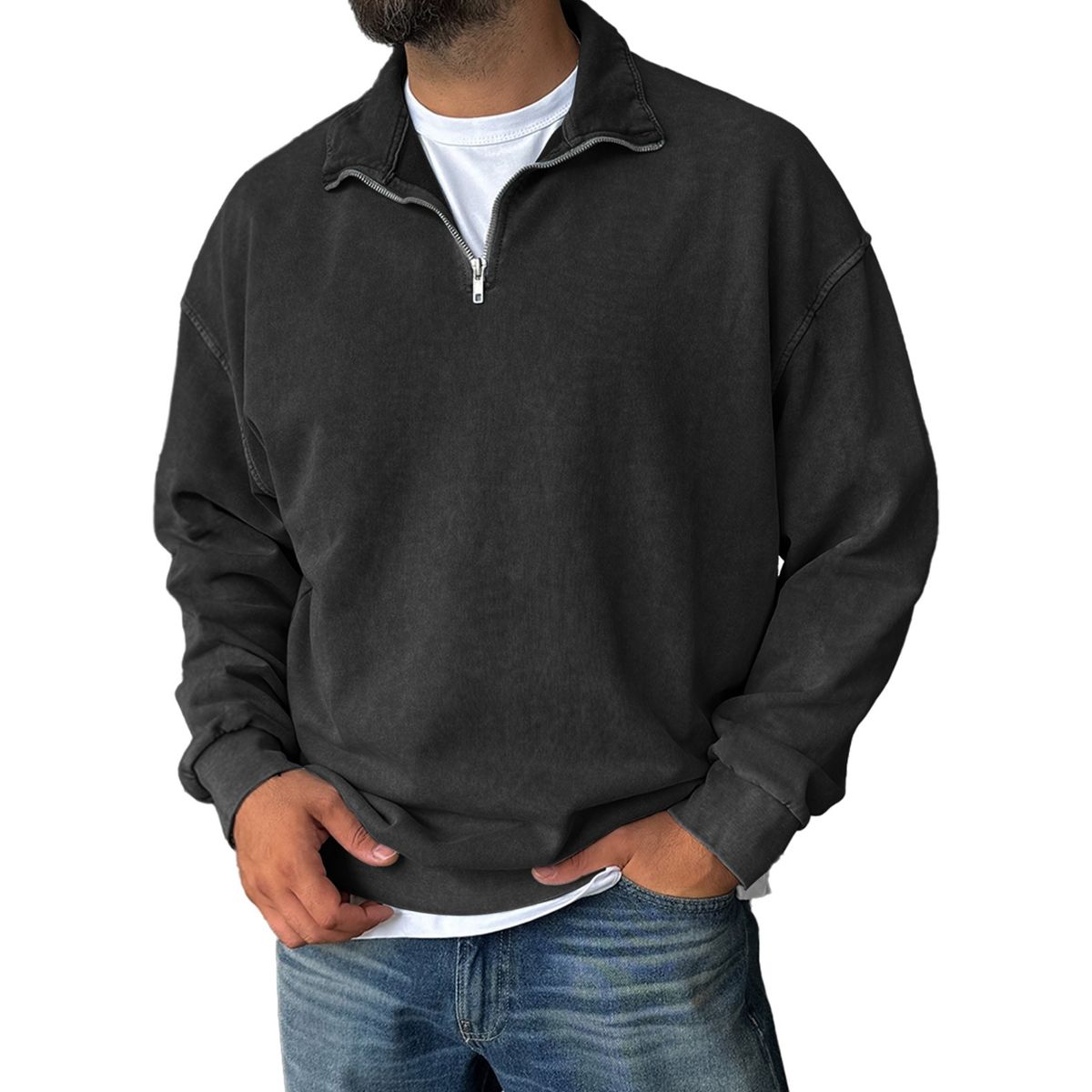Men’s Vintage Washed Cotton Half-Zip Sweatshirt