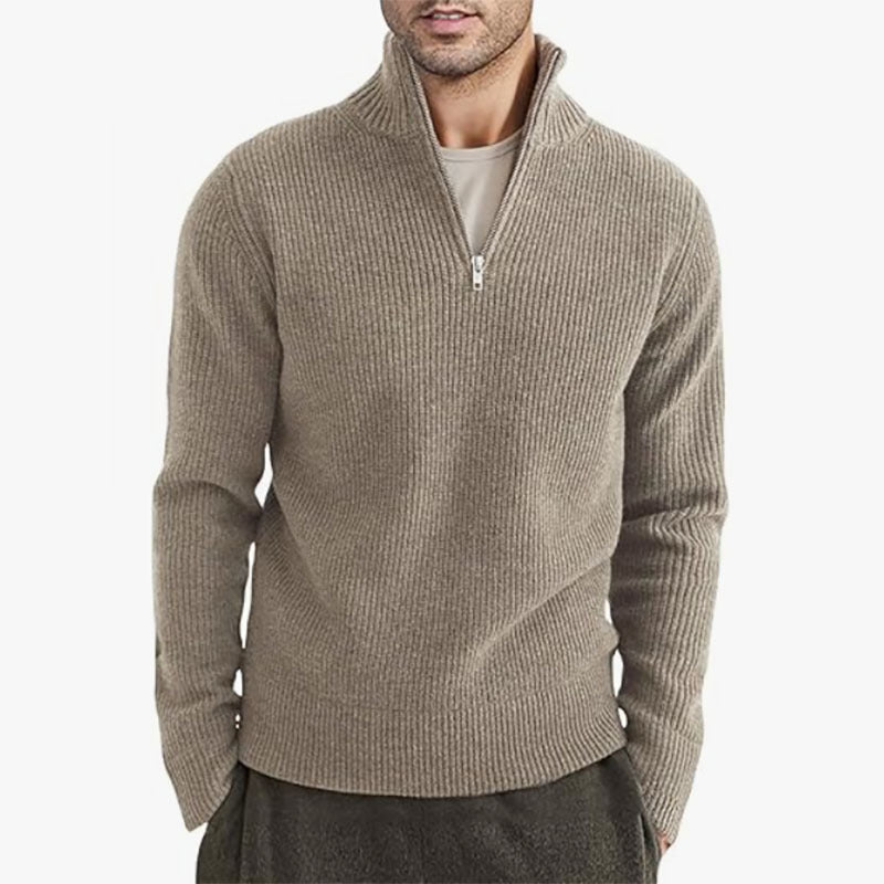 Men’s Zip-up Casual Ribbed Knit Sweater