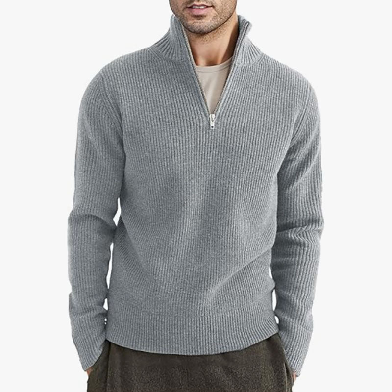 Men’s Zip-up Casual Ribbed Knit Sweater