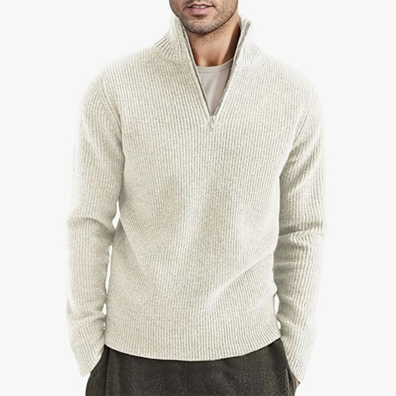 Men’s Zip-up Casual Ribbed Knit Sweater