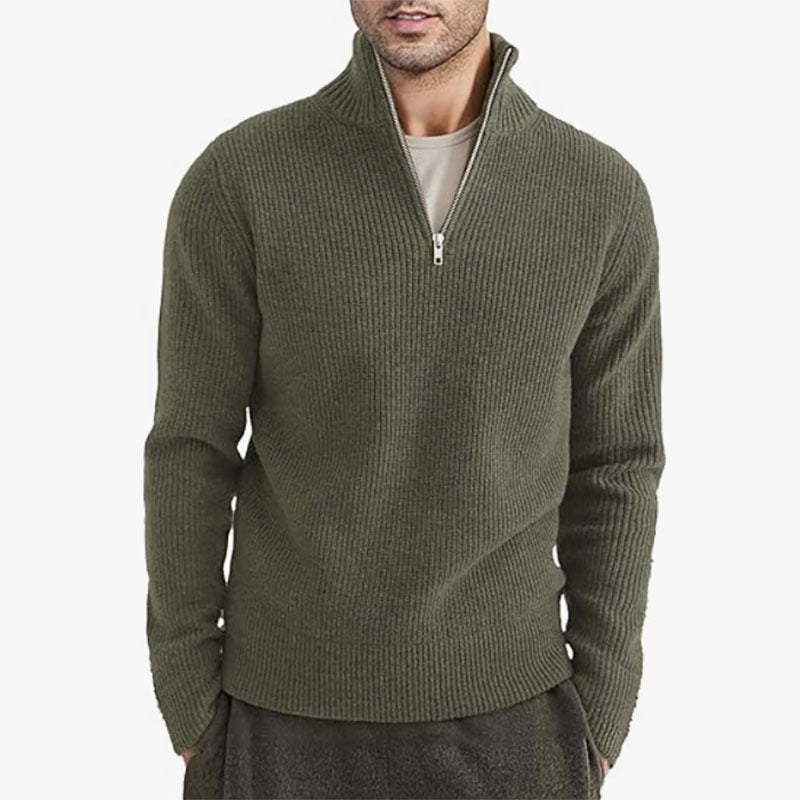 Men’s Zip-up Casual Ribbed Knit Sweater