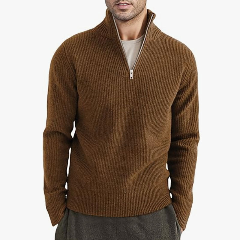 Men’s Zip-up Casual Ribbed Knit Sweater