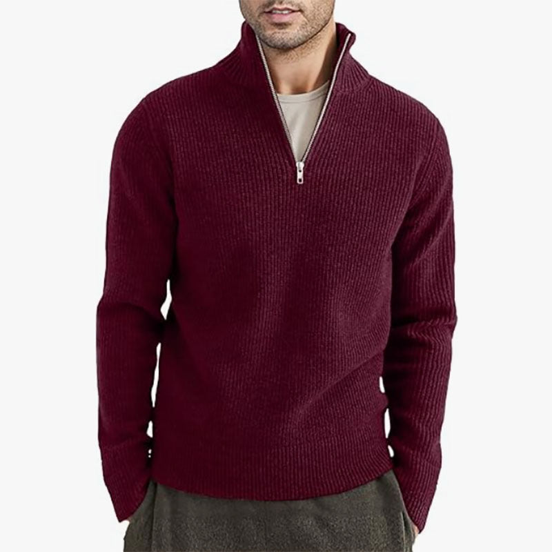 Men’s Zip-up Casual Ribbed Knit Sweater