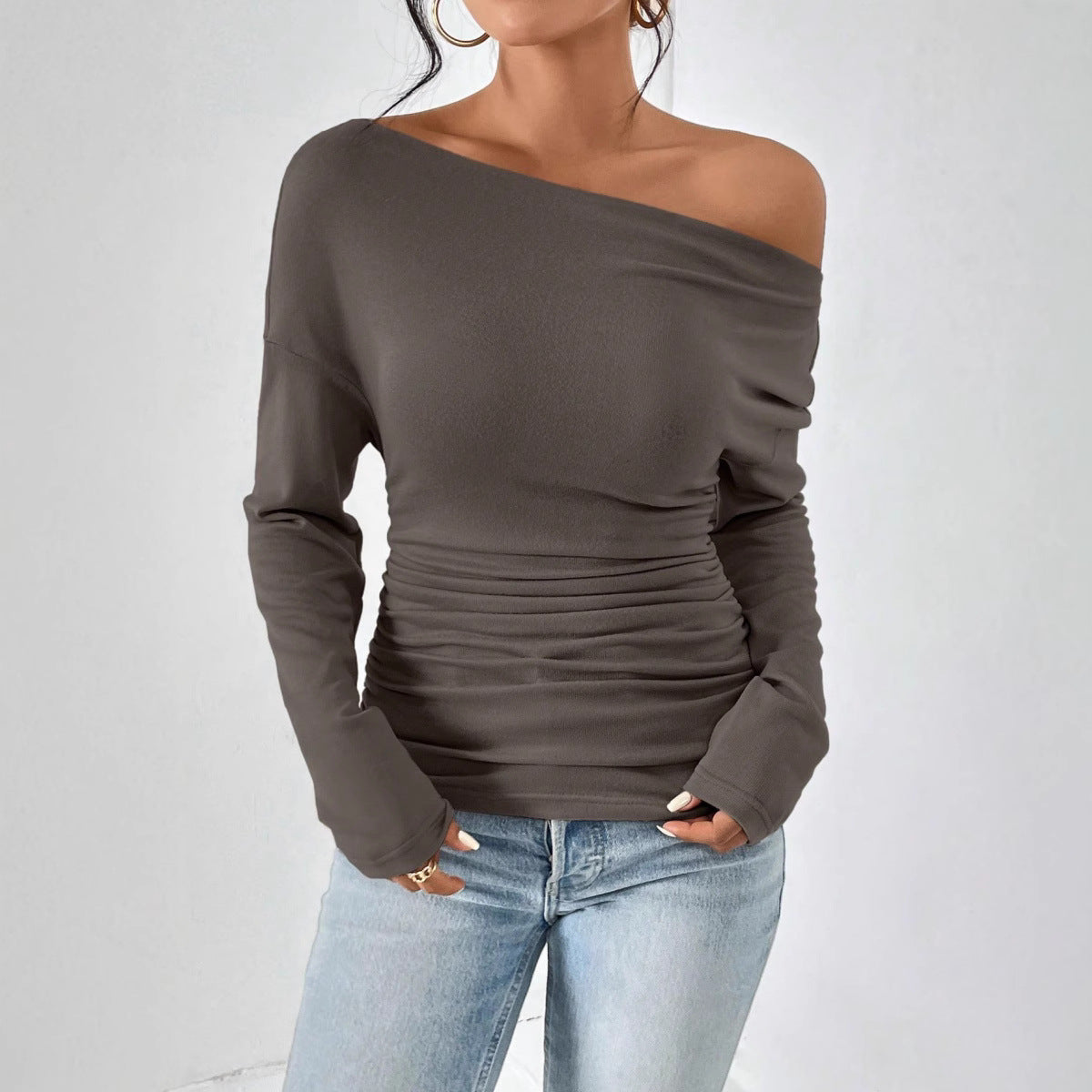 GATY™ - Chic Long Sleeve Asymmetrical Shoulder Top