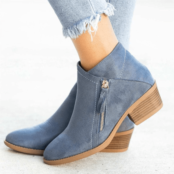 Women’s Ankle Boots – Side-Zip Design with Low Heel