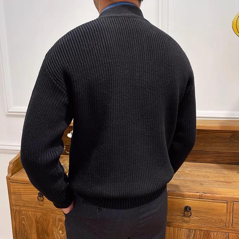 Men's Half High Collar Buttons Collar Breast Pocket Solid Knit Sweater