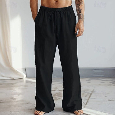 Cotton Linen Plain Casual Pants